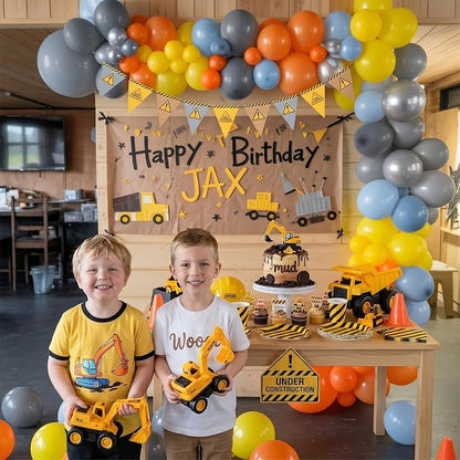 Construction Theme Balloons, 12 inch Orange Yellow Dusty Blue Latex Balloon - Image 8