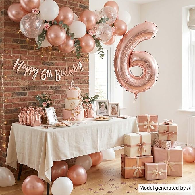 Rose Gold Number 6 Balloon 40 Inch, Luxurious Rose Gold Foil - Image 3