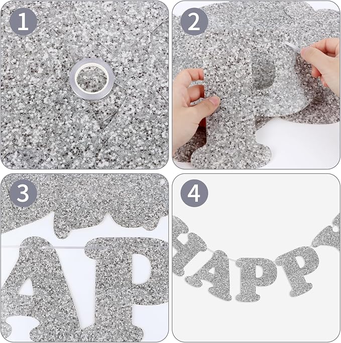 Silver Happy Birthday Banner Birthday Party Decorations Happy Birthday Banner - Image 7