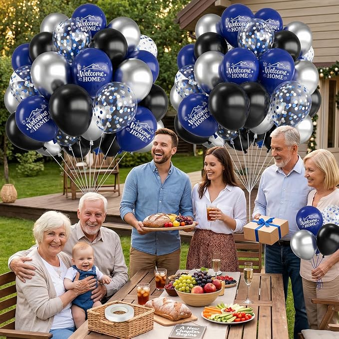 Blue and Silver Balloons for Welcome Home Party Decorations | 12-inch black - Image 7