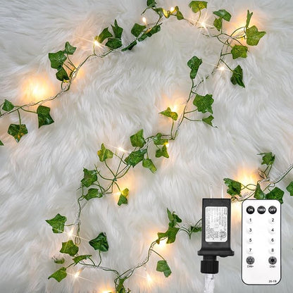 33FT 100 LED Ivy Vine with Fairy Lights Plug in Clear Wire | Connectable String by SUDDUS