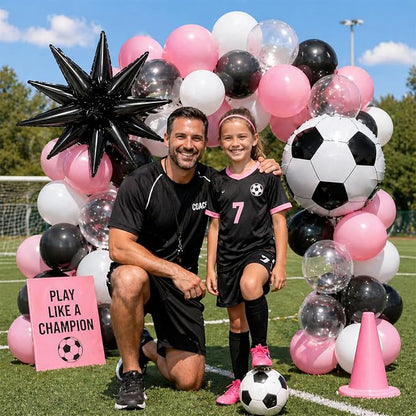 Light Pink and White Soccer Balloons, 12 Inch Pastel Pink and Black Clear - Image 6