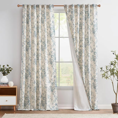 jinchan Floral Linen Curtains Lined 108 Inch Farmhouse Back Tab 2 Panels | by JINCHAN