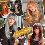 SOFEIYAN Red Wig with Bang 24 Inch Long Straight Ombre Layered Wig Synthetic Natural Hair Bordeaux red Wig Soft Heat Resistant Long Wigs for Women Daily Party Use