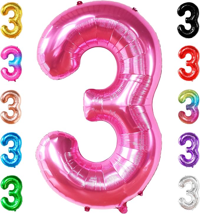 KatchOn, Hot Pink Number 3 Balloon 40 Inch | Number 3 Foil Balloon, 3rd Pink by KatchOn