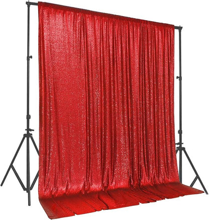 PartyDelight Red Sequin Backdrop 10x10ft Sparkly Photo Curtain | 4 Inch Rod by PartyDelight