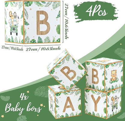 Safari Baby Shower Decorations Sage Green Woodland Animal Baby Boxes 4pcs | Boy - Image 3