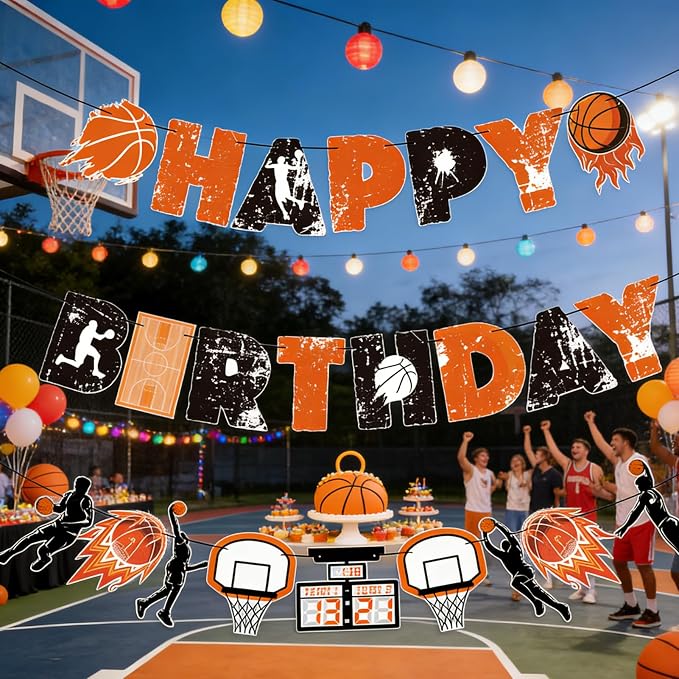 SUNBEAUTY Basketball Happy Birthday Banner Basket Ball Themed Party Decorations - Image 5
