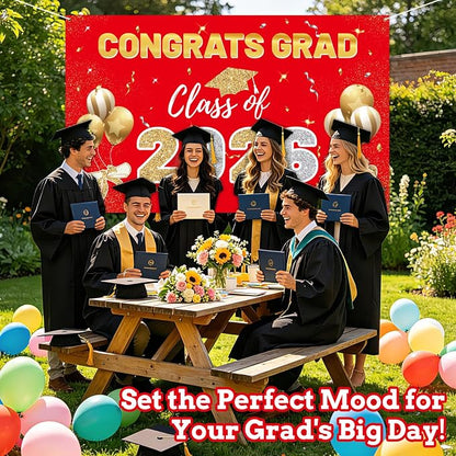 STARSIDE 2026 Graduation Backdrop 70.8x43.3 Inch Red Gold | Congrats Grad - Image 5