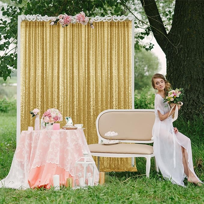 2×8FT-2PCS Gold Sequin Backdrop Curtains Panels, Photography Backdrop Glitter - Image 3