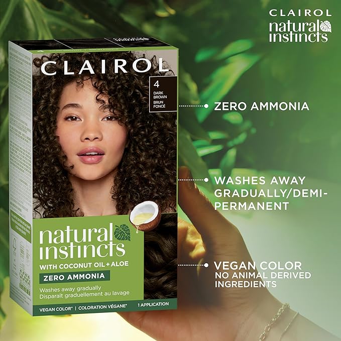 Clairol Natural Instincts Demi-Permanent Hair Dye, 4G Dark Golden Brown Hair Color, Pack of 3