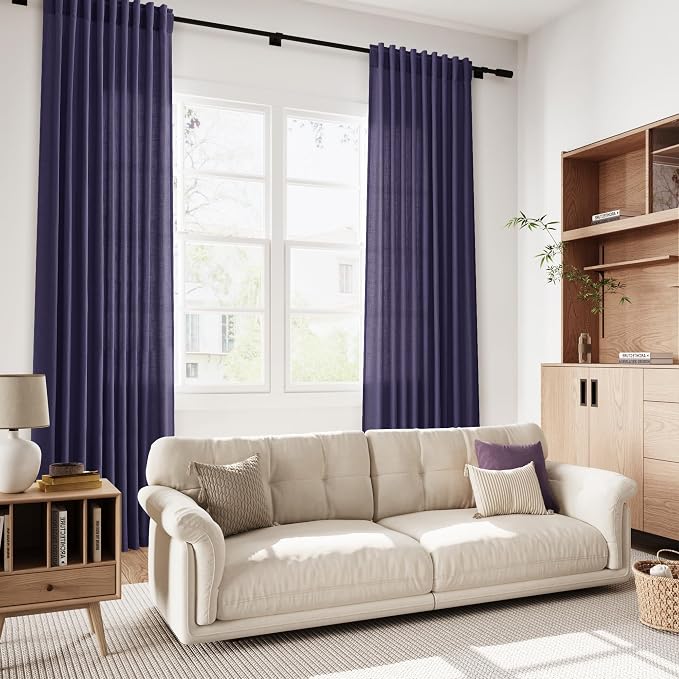 Purple Linen Curtains 84 Inches Long, Back Tab Light Filtering Semi Sheer - Image 7