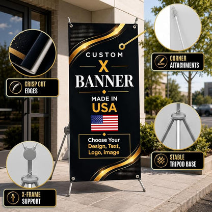 custom x stand banner 30x65" custom banners personalized Printed in USA | - Image 5