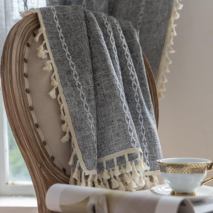 Sutuo Home Boho Curtains for Bedroom Dining Room Kitchen, Semi Blackout Linen - Image 6