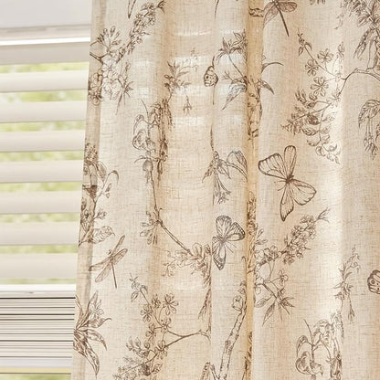 Taupe Floral Linen Curtains Farmhouse Rod Pocket 50W X 63L 2 Panels | Charlotte - Image 8