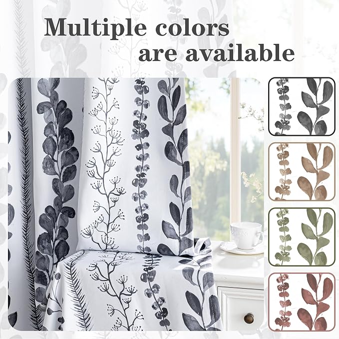 Boho Blackout Leaves Patterned Curtains 63 Inch Long 2 Panels Set - Image 3