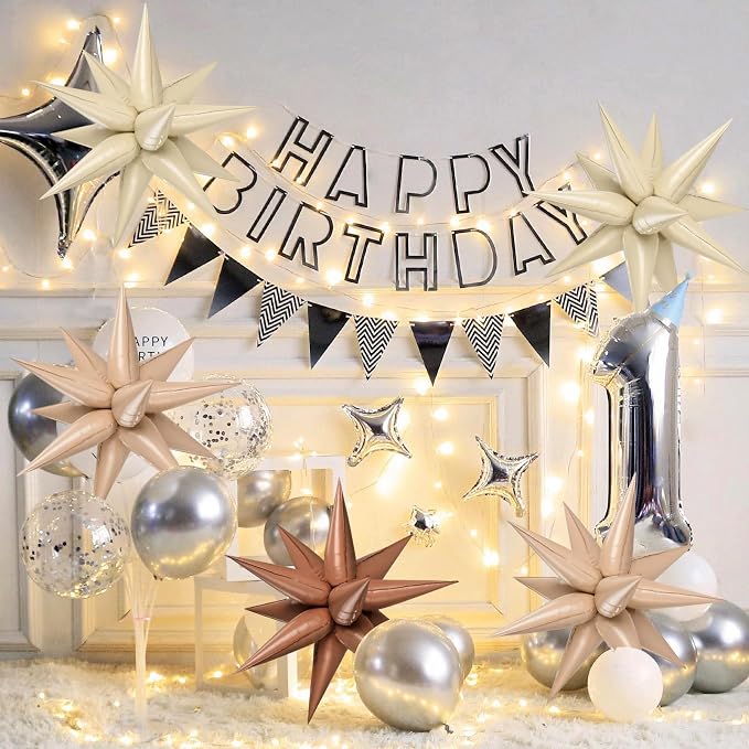72 PCS Brown Cream Caramel Star Balloons, Big 26 Inch Foil Beige Neutral Tan - Image 5