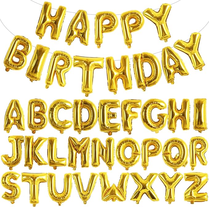 TONIFUL 65 Pcs 16 Inch Gold Happy Birthday Balloons and 2 Sets A-Z Foil Letters by TONIFUL