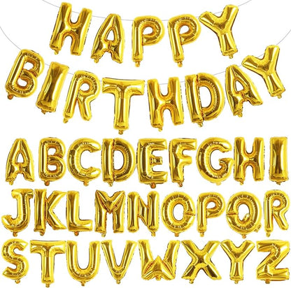 TONIFUL 65 Pcs 16 Inch Gold Happy Birthday Balloons and 2 Sets A-Z Foil Letters by TONIFUL