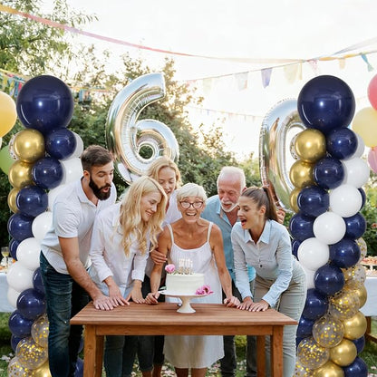 Navy Blue and Gold Balloon Column Stand Kit Set of 2 - Image 2