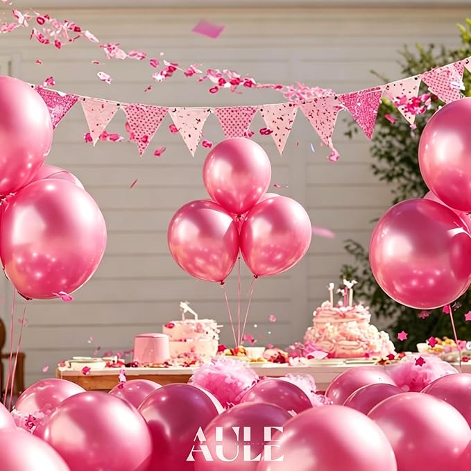 AULE 50Pcs Metallic 12 Inch Pink Chrome Helium Shiny Thicken Balloon | Party - Image 4