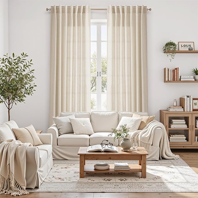 Cream Beige Linen Curtains for Living Room 100 Inches Long Light Filtering Semi - Image 6