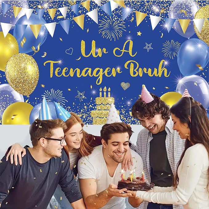 Blue Gold Ur A Teenager Bruh Banner Backdrop Photography Background Hanging - Image 4