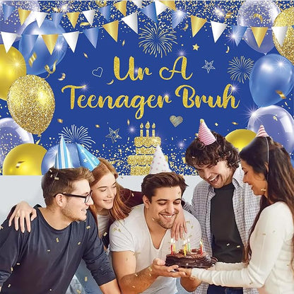 Blue Gold Ur A Teenager Bruh Banner Backdrop Photography Background Hanging - Image 4