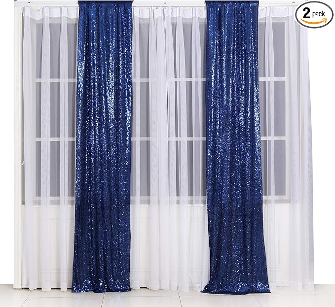 Poise3EHome 2ft x 8ft Blue Sequin Photography Backdrop Curtains 2 Panels by Poise3EHome