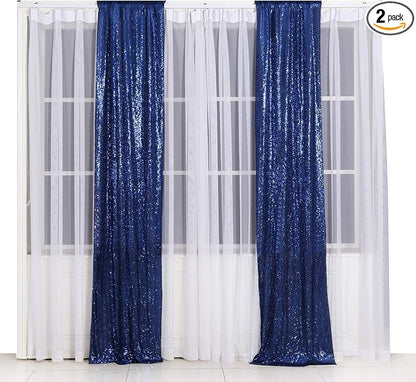 Poise3EHome 2ft x 8ft Blue Sequin Photography Backdrop Curtains 2 Panels by Poise3EHome