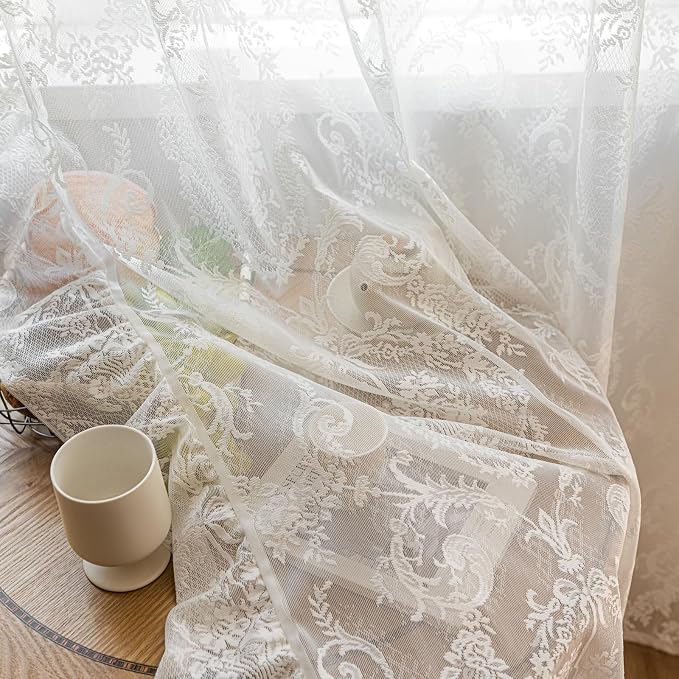 Deeprove Ivory Lace Curtains 84 inches Length 2 Panels Set - Image 5