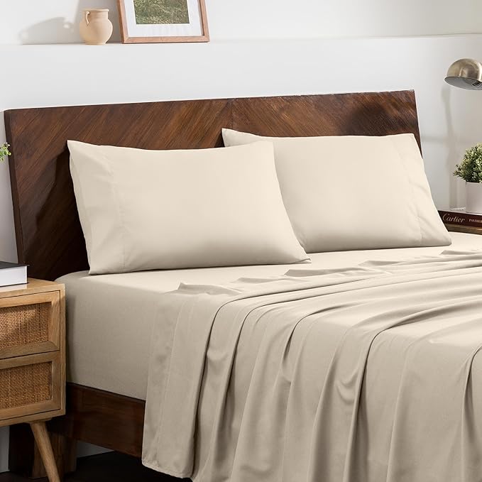 Bare Home Microfiber Pillow Cases - King 20x40 - Cooling Pillowcases - Double Brushed - Easy Care - Envelope Closure (King Pillowcase Set of 2, Sand)