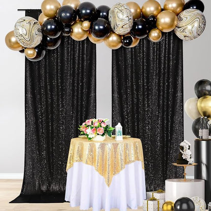 PartyDelight Black Sequin Backdrop Curtains 5x10ft 2 Panels | Sparkly 3mm - Image 8