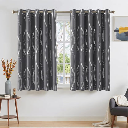 NICETOWN Grey Patterned Blackout 54 inch Long Curtain by NICETOWN