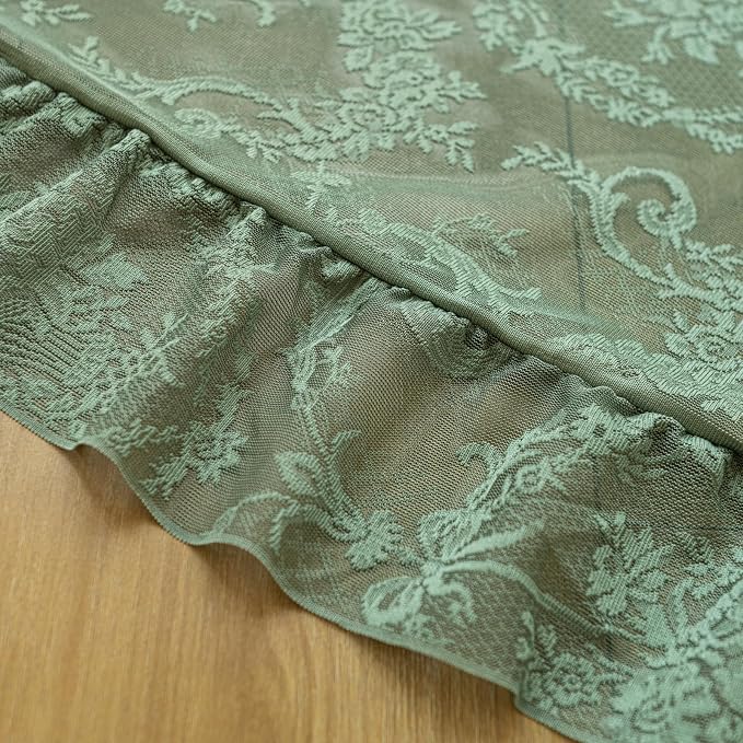 Deeprove Olive Green Sheer Lace Ruffled Curtains 72 Inch Long Pair - Image 5