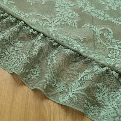 Deeprove Olive Green Sheer Lace Ruffled Curtains 72 Inch Long Pair - Image 5