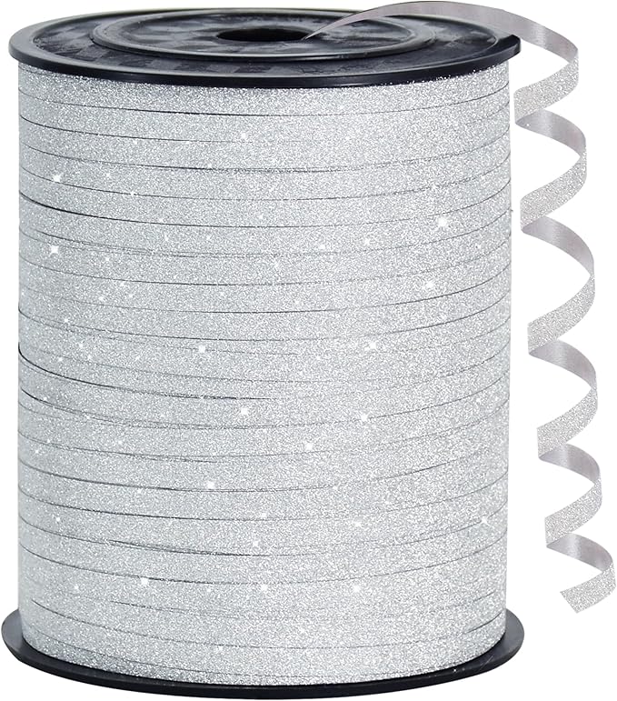 BEISHIDA 500 Yards White Glitter Ribbon Curling Crimped, Glitter Ribbon Balloon by Beishida