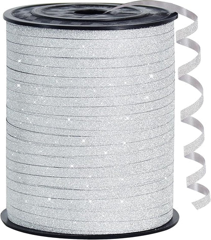 BEISHIDA 500 Yards White Glitter Ribbon Curling Crimped, Glitter Ribbon Balloon by Beishida