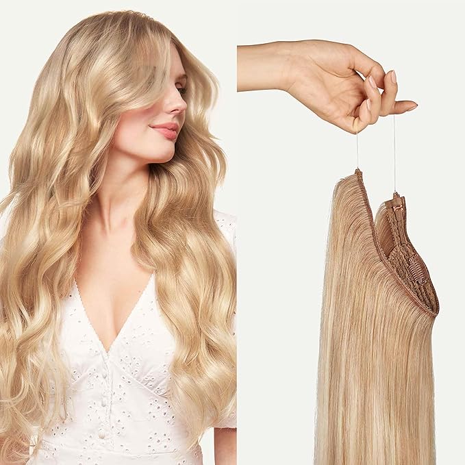 Luxy 100% Remy Human Hair – Halo Clip-In Hair Extensions –Natural Looking Volume & Length - One-Piece - Easy 5-Min Application 180 grams 20" Blonde Balayage Halo