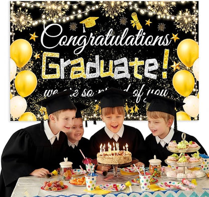 Famoby Congratulations Graduate We are so Proud of You Hanging Banner Fabric - Image 5