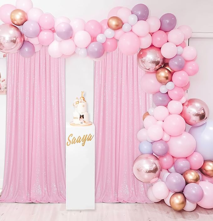 Pink Sequin Backdrop Curtains 4 Pcs 2ftx8ft Glitter Shimmer Fabric | Sparkly - Image 5