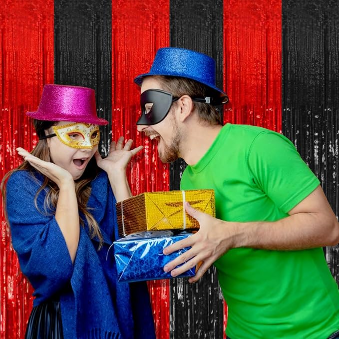 2 Pack Black and Red Backdrop Party Decorations Tinsel Curtain Halloween Party - Image 5
