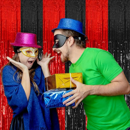 2 Pack Black and Red Backdrop Party Decorations Tinsel Curtain Halloween Party - Image 5