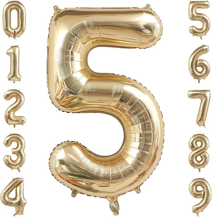 Champagne Gold 5 Balloon Number, 40 Inch Light Gold 5 Balloons Big Foil Mylar by BBPOOL