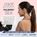 Blissy Silk Scrunchies (3 Pack) - 100% Pure Mulberry Silk - 22 Momme 6A High-Grade Fibers Scrunchie for Straight & Curly Hair - Preventing Breakage, Tangling, & Creasing (Black Regular)