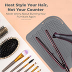 Silicone Hair Tool Holder & Heat Mat - Heat Resistant Mat for Hair Tools, Flat Iron, Curling Iron, Anti Heat Pad for Hair Straighteners - Professional Soft Rubber Pad & Flat Iron Cover