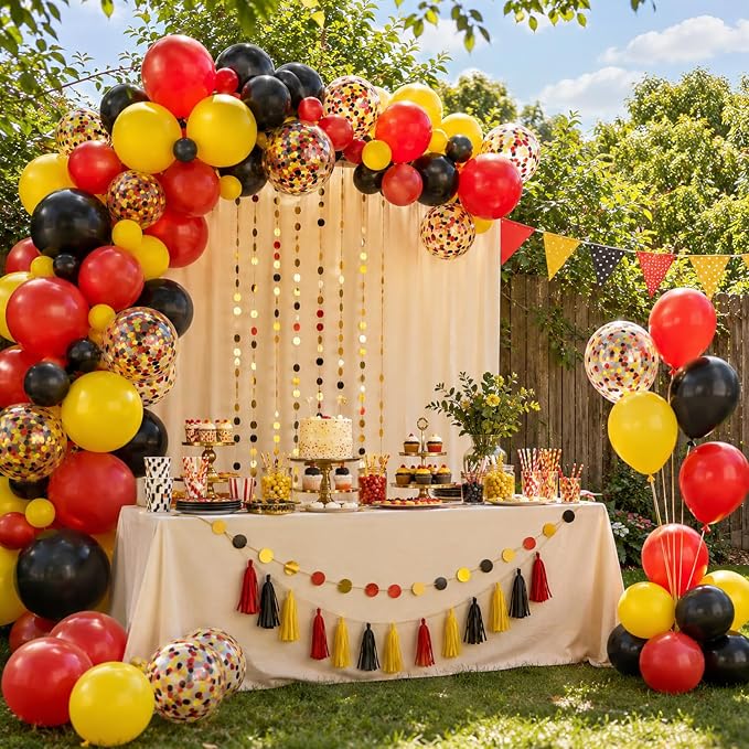 Red Yellow Black Balloons, 12 Inch Yellow Red Black Latex Balloons - Image 7