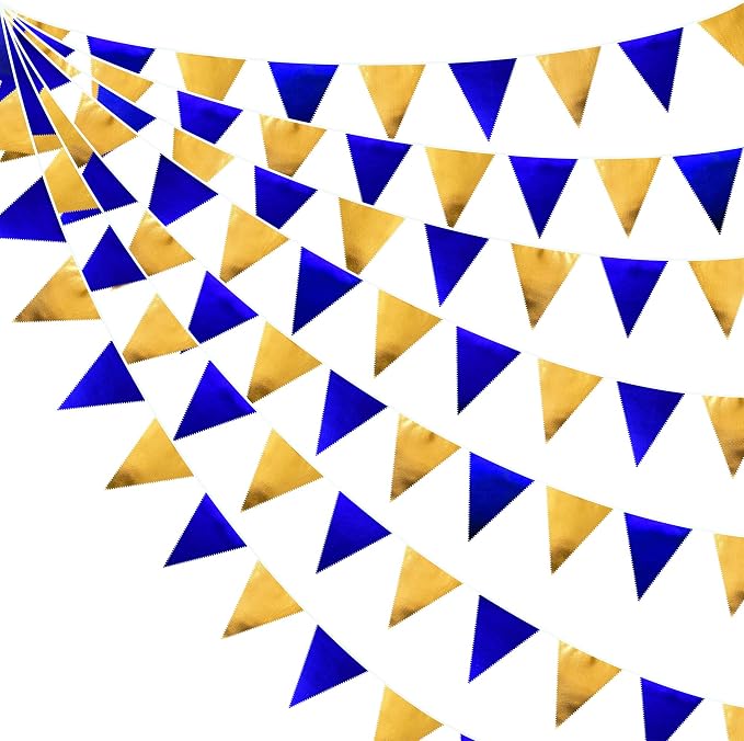 Royal Blue Gold Party Decoration Navy Blue Gold Triangle Pennant Banner Flag by pinkblume