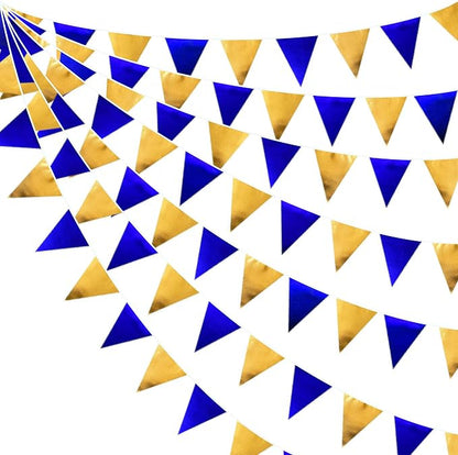 Royal Blue Gold Party Decoration Navy Blue Gold Triangle Pennant Banner Flag by pinkblume