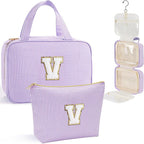 YOOLIFE Travel Toiletry Bag for Women - Hanging Toiletry Bag Makeup Bag, Portable Toiletries Cosmetic Bag, Airplane Travel Essentials - Letter V, Purple
